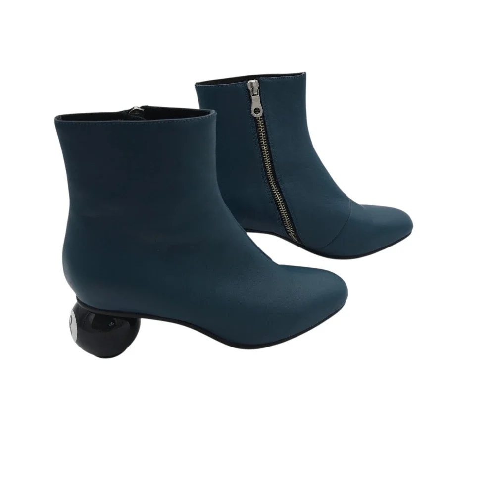 Maison Mihara Yasuhiro Billiard 8 Ball Heel Ankle Boots Teal Leather US‎ 7